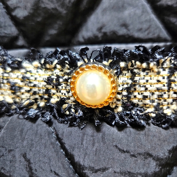 Yanyiba Women's Quilted Puff Tweed Trim Faux Pearl Buttons Jacket Size Medium - Picture 4 of 8